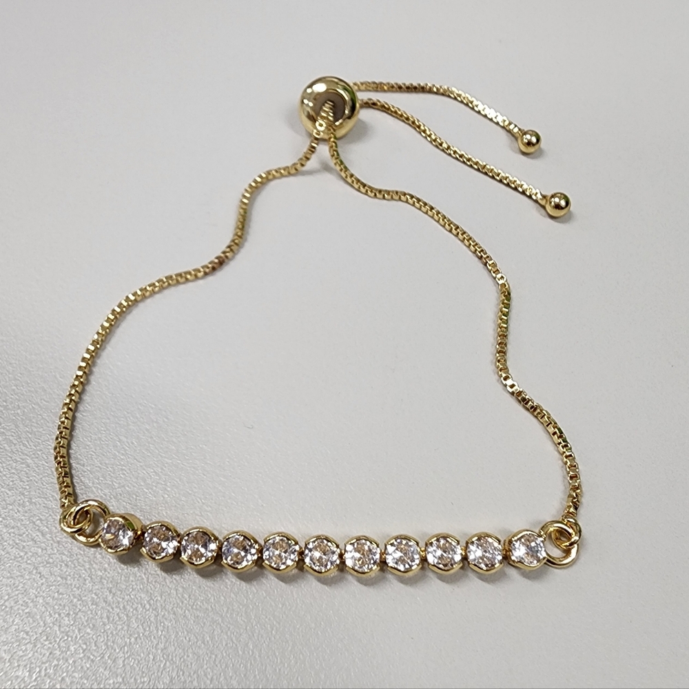 Sparkling Gold-Tone Cubic Zirconia Bracelet Adjustable Slider Tennis Bracelet